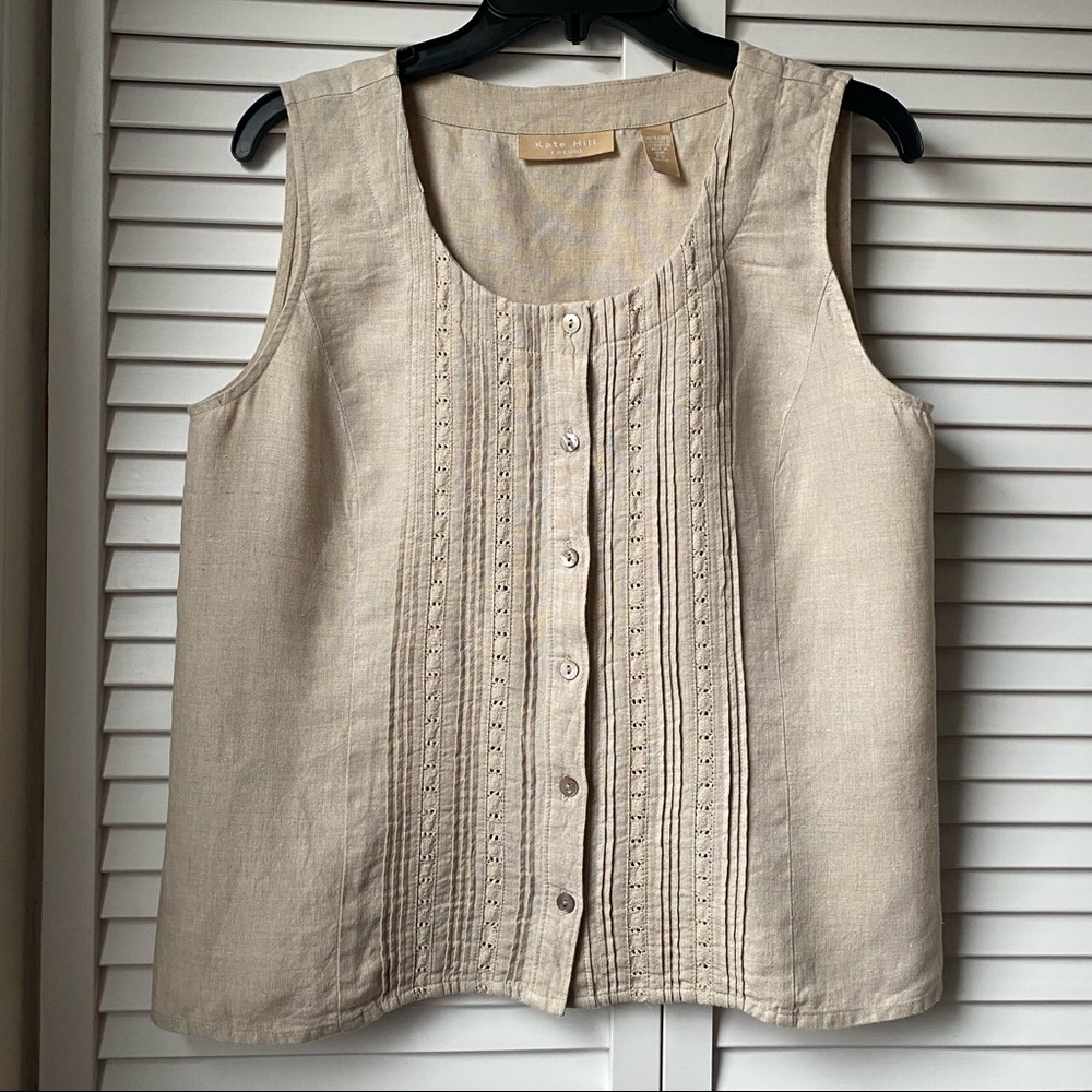 KATE HILL  Sleeveless Linen Blouse, Size SP
